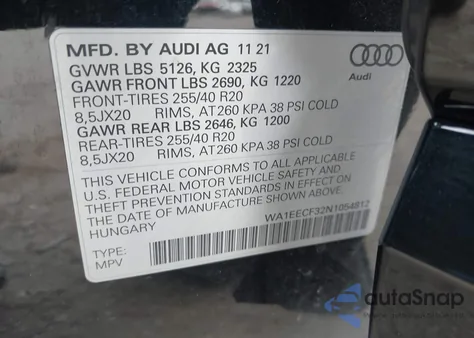 2022 Audi Q3 Premium Plus 45 Tfsi S Line Quattro Tiptronic из США, поврежденный, VIN WA1EECF32N1054812